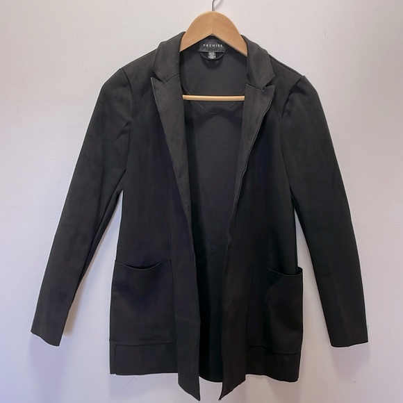 Black Faux Suede Blazer - Picture 1 of 2